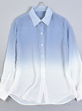 渐变色长袖衬衫女48L82282夏季宽松中长款薄防晒衬衣设计感上衣潮
