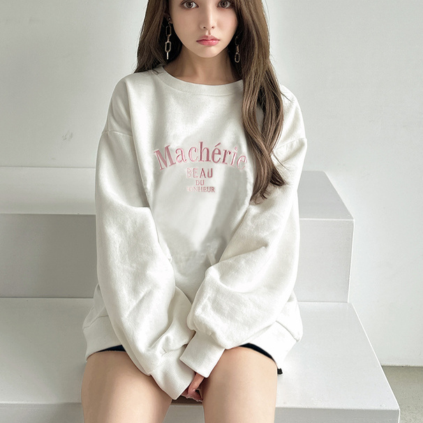 日单潮牌加绒刺绣圆领卫衣女L84440秋冬季外穿休闲上衣打底衫外套