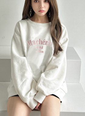 日单潮牌加绒刺绣圆领卫衣女L84440秋冬季外穿休闲上衣打底衫外套