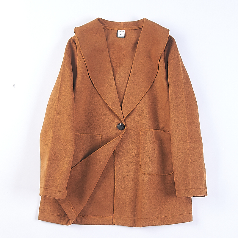 62韩版女童宽松毛呢大衣74253春秋冬一粒扣儿童中长款双面呢外套