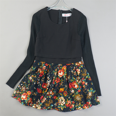 韩版拼接假两件连衣裙11.11L85151高腰显瘦A字裙秋季针织长袖短裙