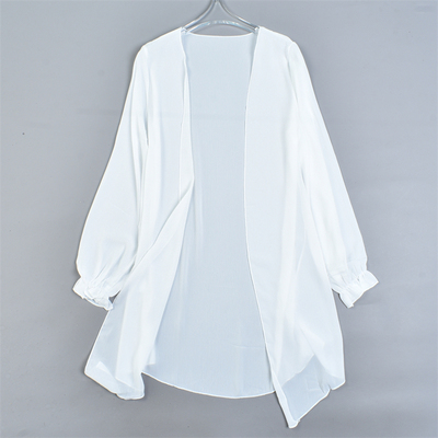白色中长款无扣雪纺开衫女3.18L81812轻薄凉感透气防晒衣长袖披肩