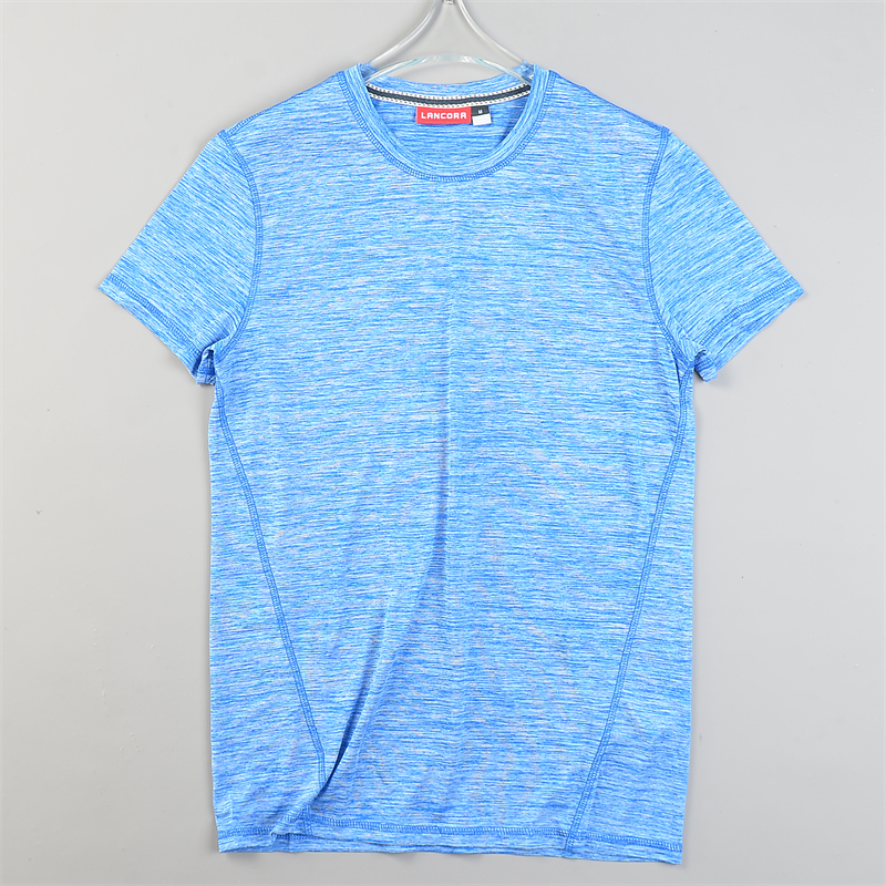 精品外贸蓝色圆领速干T恤男女84779透气凉感休闲运动健身短袖上衣