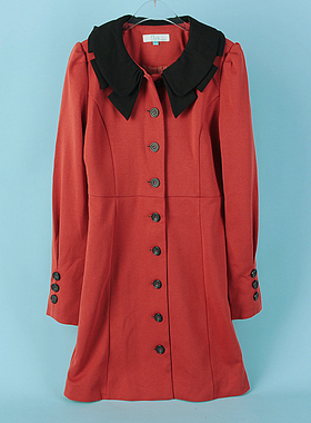419单排扣长袖风衣女72385春秋清纯复古减龄娃娃领春秋中长款外套