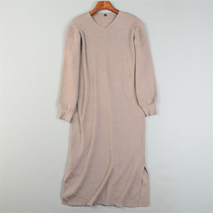 精品高货针织连衣裙女12.2L85244坠感垂顺修身 开叉长裙子 型秋冬季