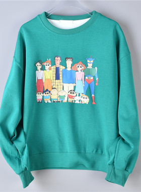 33品质复合纯棉印花圆领卫衣男女73583春秋日系蜡笔小新宽松外套