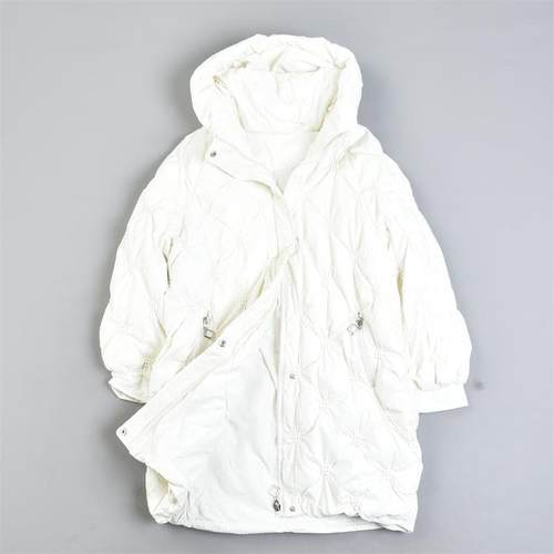 高端设计宽松中长款连帽羽绒服女