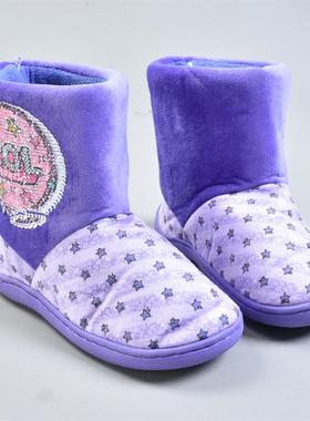 卡通印花亮片女童加绒中筒靴2.18L81714加厚保暖秋冬雪地靴短靴子