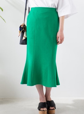 81日单纯色松紧高腰鱼尾长裙女H82038夏秋新款修身包臀通勤半身裙