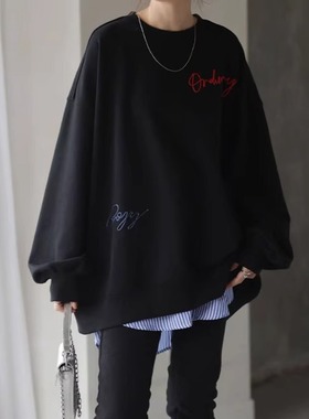 日单潮牌小刺绣男女生卫衣L84249宽松休闲落肩袖春秋季百搭长袖衫