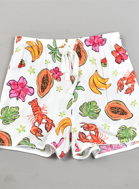 外贸精品大码印花短裤睡裤女L83612软糯粘纤超亲肤夏季居家休闲裤