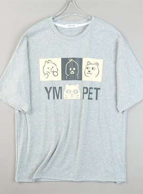 韩版新品纯棉印花短袖T恤男女10.21L84851宽松休闲风日常通勤上衣