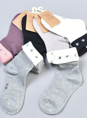 外贸精品20双中筒袜女1.13L77331翻边星星撞色成人少女亲子袜棉袜