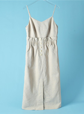 高端木耳边吊带连衣裙70516高腰修身气质假两件春秋开叉长裙子108