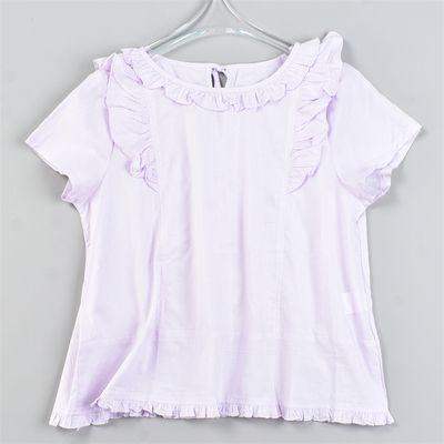 韩版全棉飞飞肩木耳边衬衫女L82861夏新款复古直筒套头上衣娃娃衫