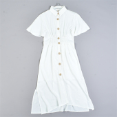 韩版 大纽扣长裙 夏季 白色短袖 连衣裙女56L82343显瘦高腰翻领喇叭袖