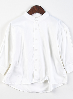 韩国单复古纯色儿童衬衫34H81506春夏少女装宽松立领休闲长袖衬衣