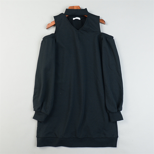 日单露肩卫衣连衣裙12.9L84204套头圆V领宽松松弛感春秋中长上衣