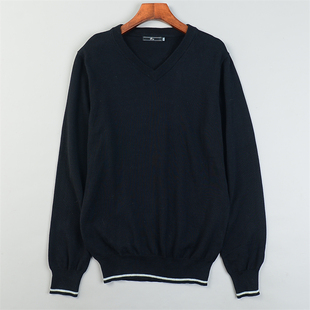 精品V领纯棉毛衣针织衫 上衣 男女84119条边螺纹收腰直筒型休闲长袖