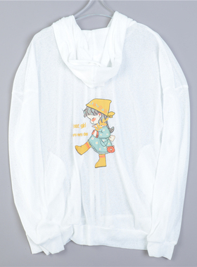 216卡通印花连帽薄款外套女79012宽松休闲防晒服长袖拉链开衫上衣
