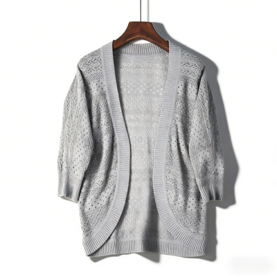 外贸简约镂空针织衫女外搭开衫
