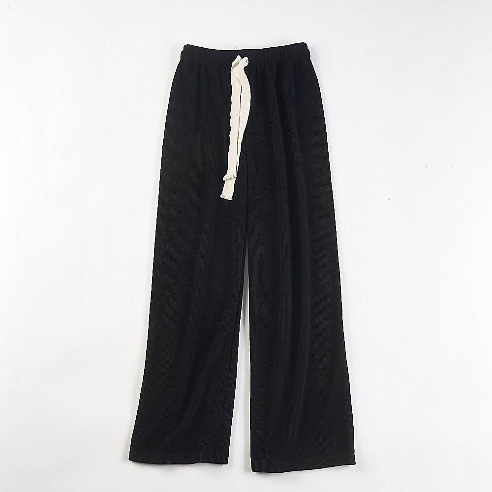 简约休闲风黑色松紧腰抽绳阔腿裤女H85369春秋冬宽松百搭弯刀长裤,女装/女士精品,休闲裤,淘宝优惠券,粉丝福利购,淘宝优惠卷