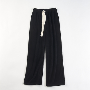 简约休闲风黑色松紧腰抽绳阔腿裤 女12.30H85369春秋宽松百搭长裤