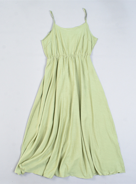 法式纯色吊带连衣裙女4.8L82334高腰显瘦大摆裙夏季遮肉A字长裙子