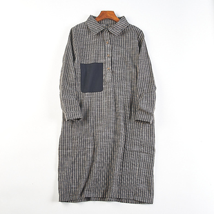 衬衫 显瘦套头长款 裙 连衣裙56H82399春夏宽松大码 日系纯棉条纹长袖