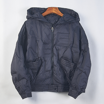 秋冬拉链压花连帽白鸭绒长袖外套