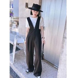 复古松紧高腰减龄显瘦阔腿裤 719日单高级感背带长裤 女78595夏秋季