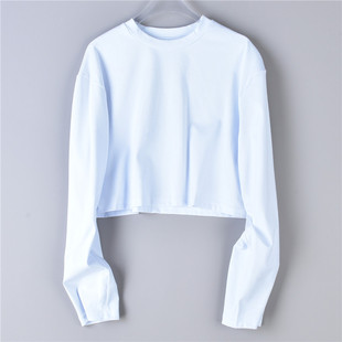 1012短款套头长袖T恤女73559修身露脐装春秋辣妹休闲运动打底上衣