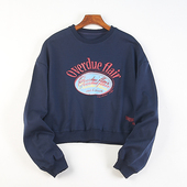 短款 高品质精梳棉印花圆领卫衣女H84019春秋新款 宽松休闲长袖 上衣