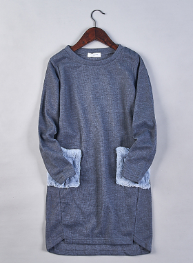 1018外贸日单童装连衣裙H77892春秋新款纯色正肩少女长袖圆领裙子