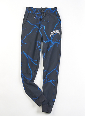 出口美式潮流印花闪电打击卫裤男女56H82455春秋黑色小队束脚长裤