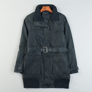 外贸复古中长款棉衣女L85295拉链立领收腰款秋冬季大口袋保暖外套