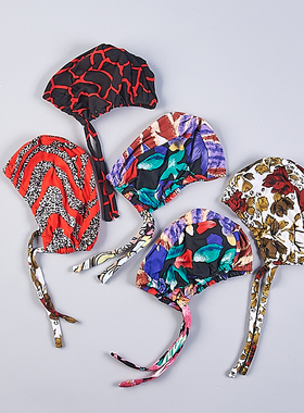 615外贸时尚花色头巾78163夏季户外游泳男女儿童帅气套头系带帽子