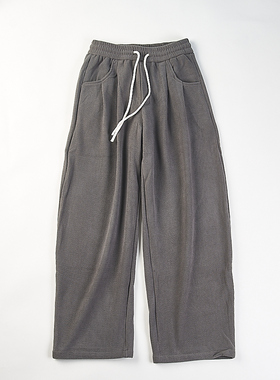 高级感潮男秋冬款重磅厚实加绒直筒裤H85634日系复古宽松阔腿长裤