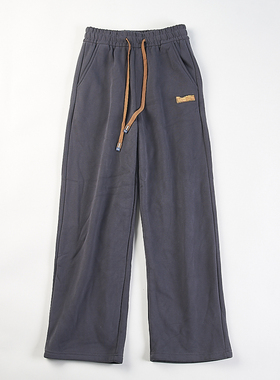 简约运动风宽松阔腿弯刀裤女H85508秋冬季抽绳松紧腰垂感加绒长裤