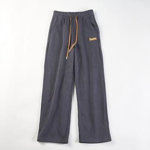 简约运动风宽松阔腿裤 女12.30H85508秋冬抽绳松紧腰垂感加绒长裤