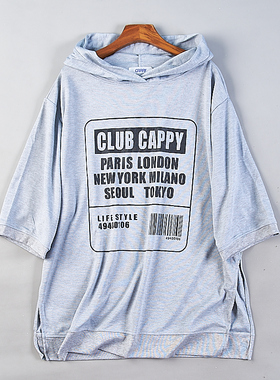 228日单字母印花套头卫衣潮男女79804春秋连帽宽松大码七分袖上衣