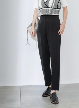 日本原单黑色休闲裤女7.18H74827春夏高腰哈伦西裤显高显瘦九分裤