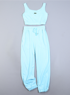 927休闲运动两件套女L79271辣妹露脐短背心+宽松显瘦束脚卫裤套装