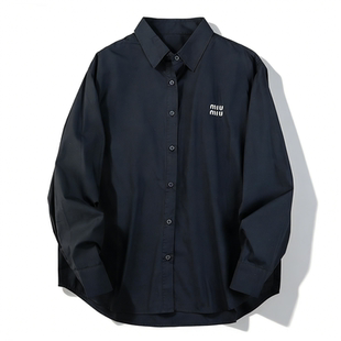 精致小刺绣宽松黑白色衬衫 衬衣 男女L86215春夏休闲文艺松弛感长袖