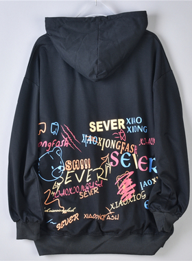 215韩版连帽衫套头卫衣男女76549卡通印花袋鼠兜春秋时尚长袖外套