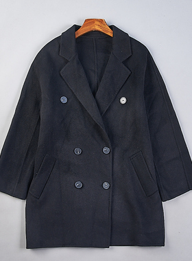 复古西装领双排扣双面绒大衣女9.17H80458宽松纯色中长款羊毛外套
