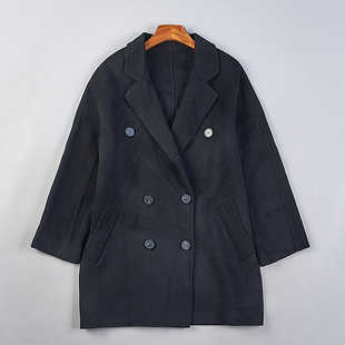 复古西装 羊毛外套 领双排扣双面绒大衣女9.17H80458宽松纯色中长款