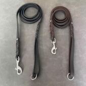 新款 1.5宽无纹钩编花牛皮牵引绳头层牛皮遛狗绳德牧训练牛皮绳子