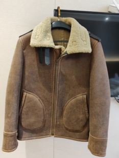 复古咖色皮毛一体外套进口工艺羊皮毛一体机车夹克飞行服防静电
