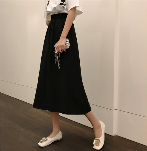 Cost Control 33 Actual Shot Summer High Waist Flower Bud, Slender Small Black Skirt, A-shaped Open Fork Mid-long Half-length Skirt